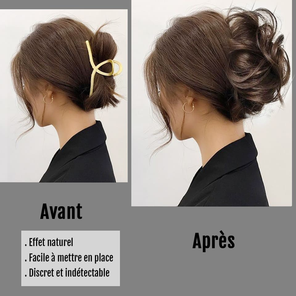 Postiche chignon cheveux gris avant après
